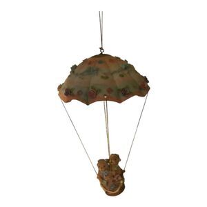 Ceramic Bears in Basket with 5" Ceramic Parachute Hanging Novelty Gift